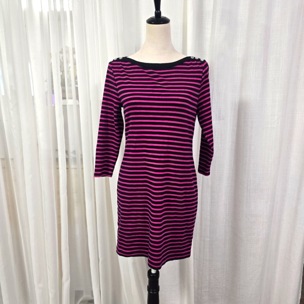 Lauren Ralph Lauren Navy & Pink Nautical Striped 100% Cotton‎ Mini Dress Size L